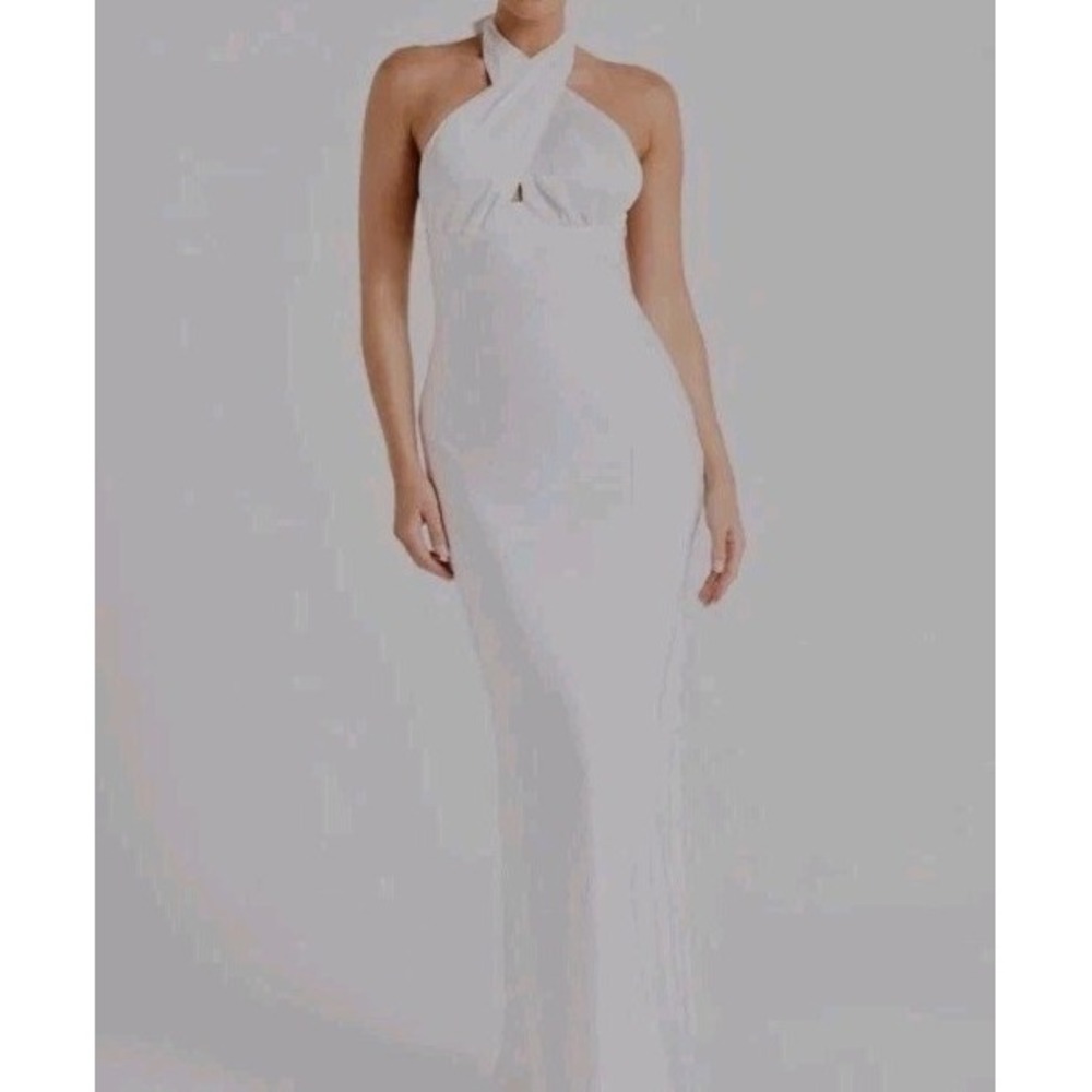 Meshki Marvelle Satin Halter Maxi Dress Size Medium White